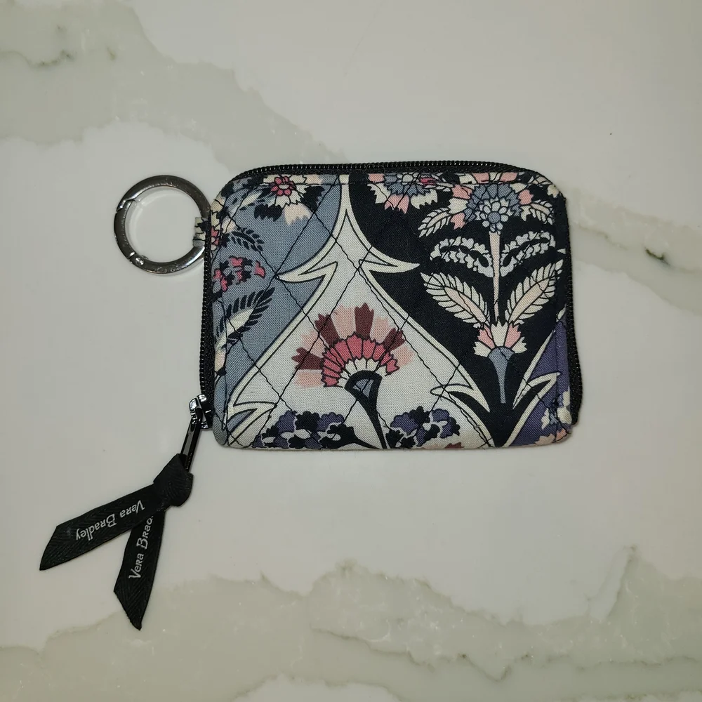 Vera Bradley Floral Keychain Wallet - Black, Pink, Blue - Picture 1 of 4